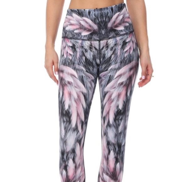 Evolution and Creation Pants - EVCR Evolution and Creation Feather Print High Waist Pink Gray Leggings Size L